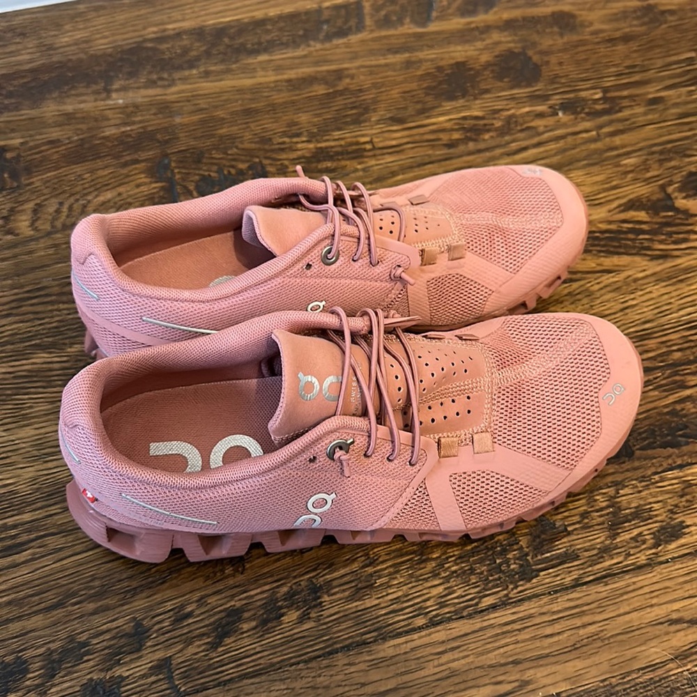 Pink on cloud shoes